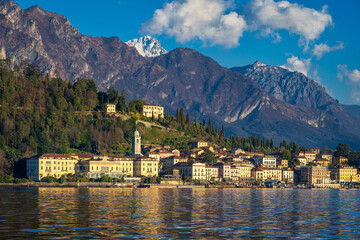 Bellagio old town on Lake Como, Italy with mountains in the background - 771268644