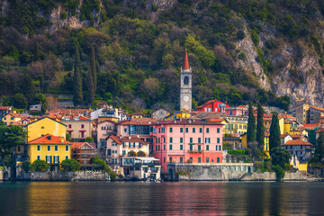 Varenna old town on Lake Como, Italy with mountains in the background - 771268681