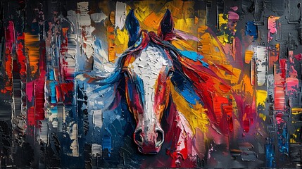 Abstract mural of a horse in oil, large knife strokes on art wall