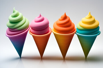 Colorful ice cream in cones, frozen creamy cold sweet dessert summer refreshment variety flavors, glace image 