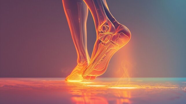 joint diseases, hallux valgus, plantar fasciitis, heel spur. Depicts a woman's leg in pain, emphasizing foot health issues