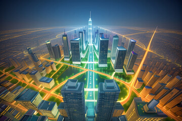 The view of the city at night. Generative AI