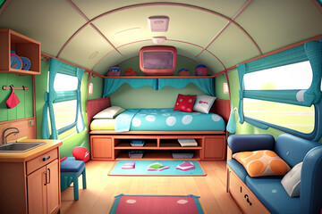 the interior of a camper van. Generative AI