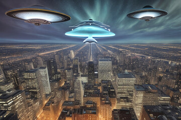 ufo flying over the city. Generative AI
