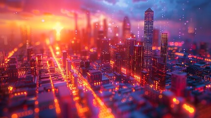Intricate blockchain data visualization patterns blending with futuristic cityscapes - obrazy, fototapety, plakaty