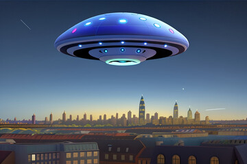 ufo flying over the city. Generative AI