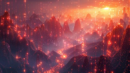 Vibrant digital landscape of a blockchain ecosystem - obrazy, fototapety, plakaty