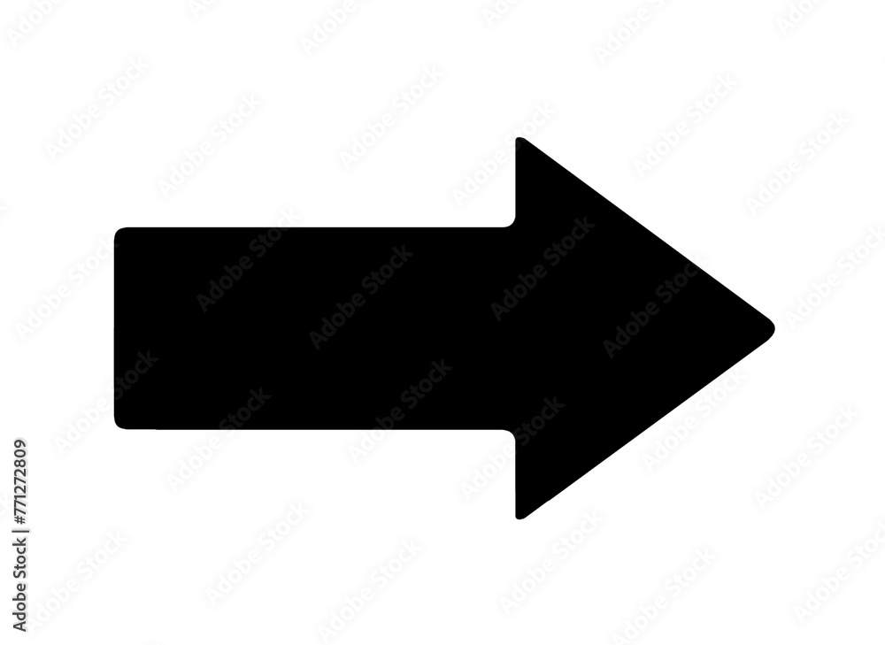 Poster a black arrow icon pointing to the right on a white background, portrayed in a flat graphic style, r