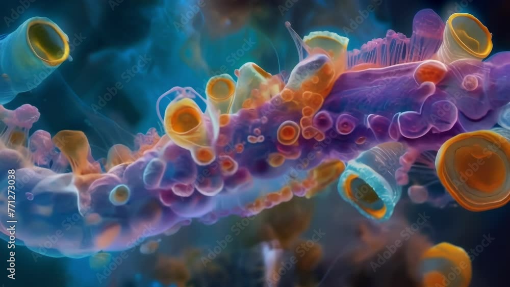 Poster a microscopic image of the digestive system of an insect larva showing how it breaks down and consum