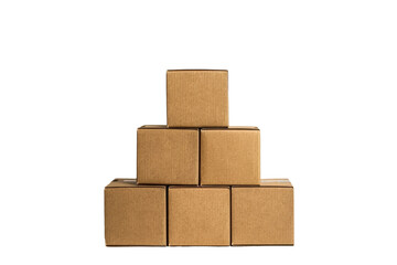 Boxes parcels or cardboard from various side for packaging isolated on transparent png background, open and close carton.