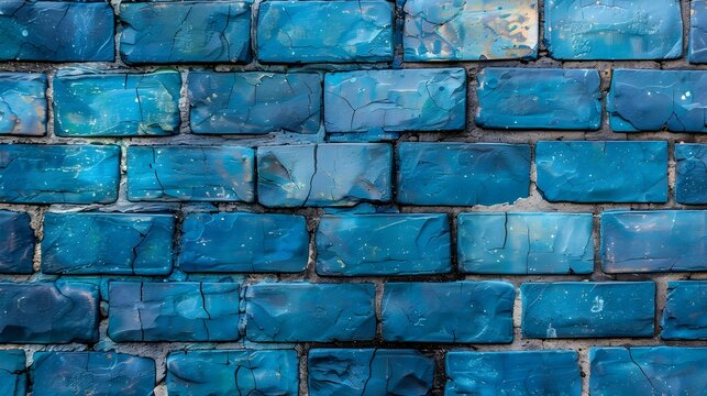 Grungy and aged blue brick and stone wall with abstract textured patterns,an eye-catching urban architectural backdrop