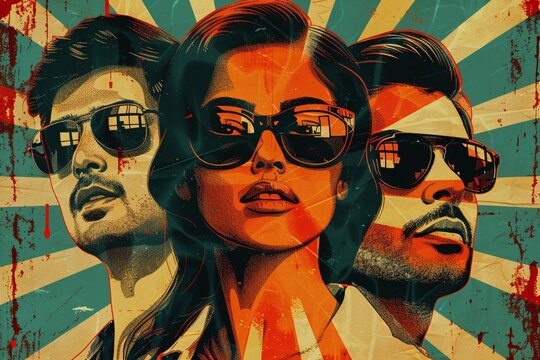 Retro-style illustration of Indian film industry's banner or poster.