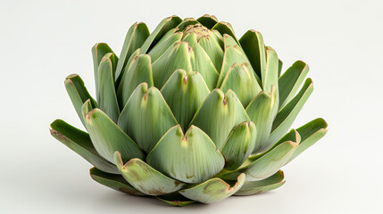 Fototapeta premium Close-up of fresh artichokes on white background, Full frame of purple italian artichokes, Artichoke, Fresh Green Vegetable with Edible Heart, Isolated on White background, Whole and halved fresh. 