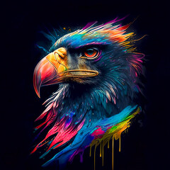 Portrait of a majestic fantasy eagle on a black background. Generative AI image.