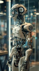 Fototapeta premium Robotics Engineer, Nanotechnology, Enhancing Human Abilities, Amidst a high-tech workshop, filled with robotic limbs