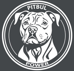 Drawing of a Pit Bull Head as a Textile Print Motif - Simple White Illustration Isolated on Gray Background, Vector