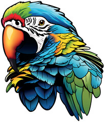 Colorful Portrait of a Parrot - Artistic Illustration or Textile Print Motif Isolated on White Background, Vector