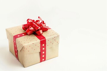 Obraz premium A wrapped gift box with a red bow on a white background