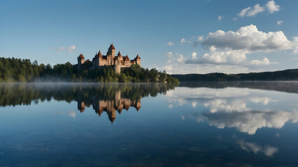 Fototapeta na wymiar a luxury castle floats on a crystal lake