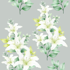 Hand drawn watercolor lily seamless pattern 