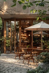 Cafe terraces as openair workspaces, refreshing environment, sunny day inspiration , high detailed