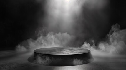 Podium black dark smoke background product platfor abstract stage texture fog spotlight , smoky dust.