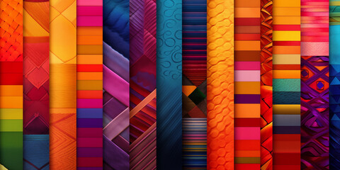 colorful bright background, collage of different fabric patterns