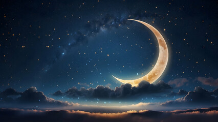 night sky with moon - obrazy, fototapety, plakaty