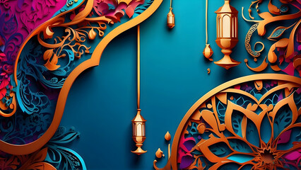 lantern background full of ornaments and decorations with vibrant colors