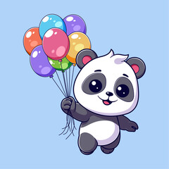 Cute panda floats with lots of balloons