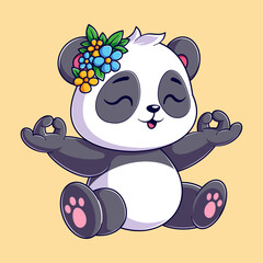 Cute panda is doing meditation