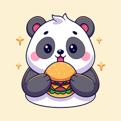 Cute panda is eating a burger