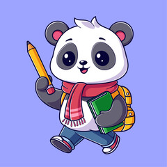Cute panda goes to school