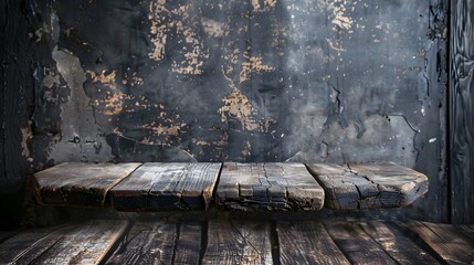 Rustic Wooden Podium in a Moody, Distressed Interior