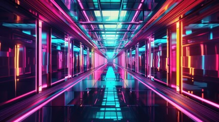 abstract futuristic geometric background, neon glowing lines inside a long tunnel, speed of light