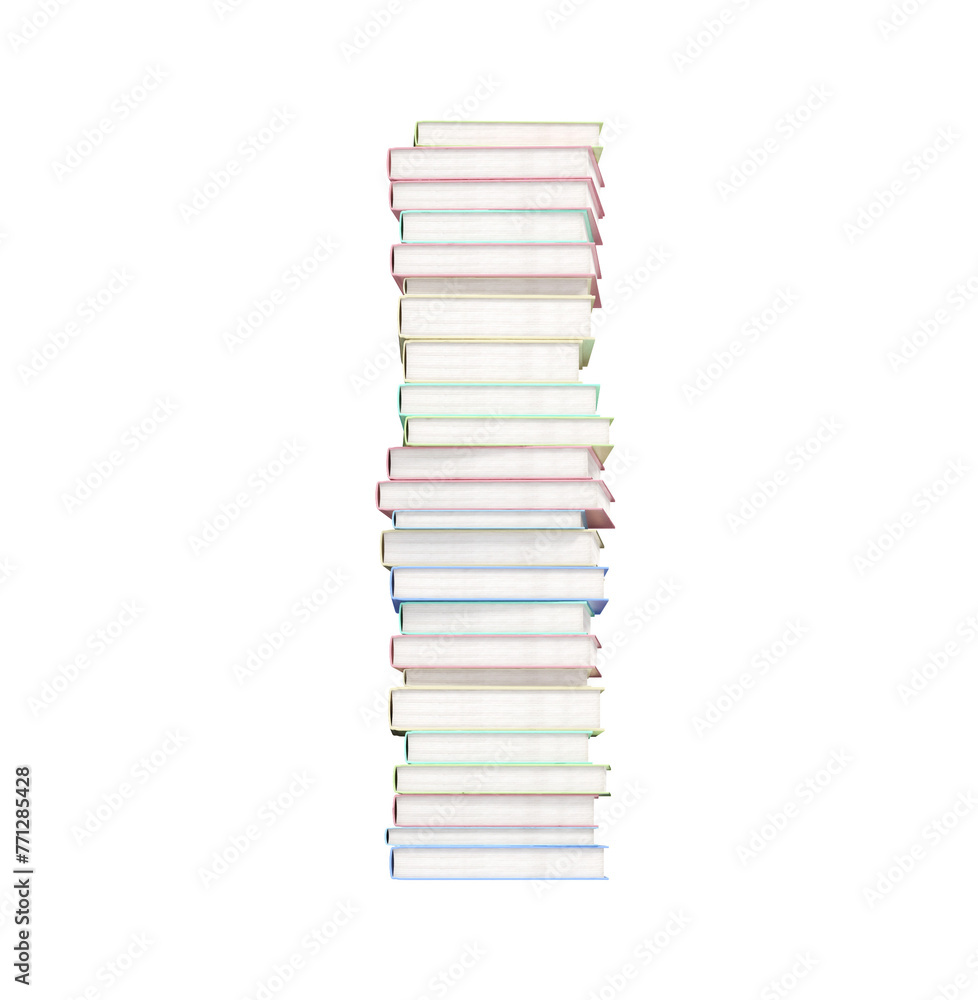 Aufkleber a tall stack of books with various colored spines against a white background, representing education