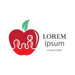 red apple logo design with green leaves