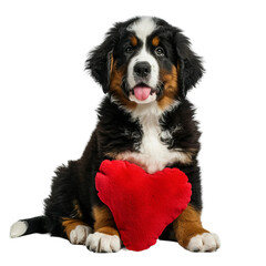 Black and Brown Dog Holding Red Heart
