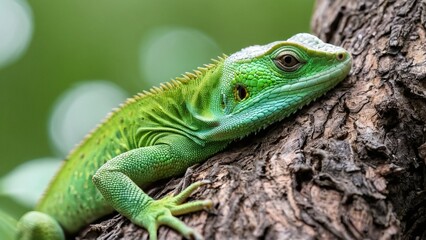 Obraz premium Beautiful red iguana closeup head on wood, animal closeup