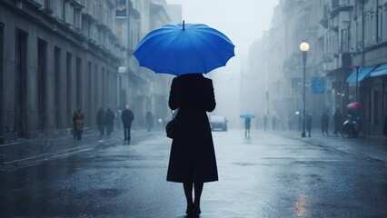 Woman with umbrella in city