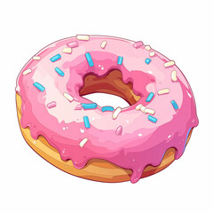 Digital illustration of a pink donut with colored sprinkles on a white background