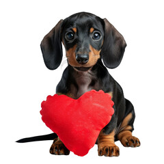 Small Dog Holding Red Heart