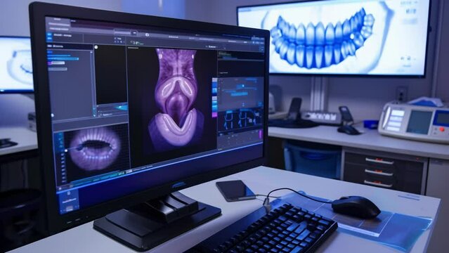 A specialized swallowing workstation equipped with digital fluoroscopy technology used to capture and analyze realtime images of the swallowing process. This allows clinicians