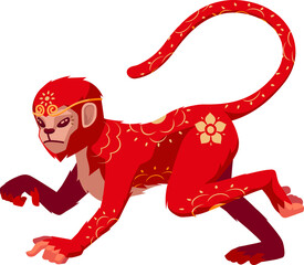 Year of The Monkey Chinese Zodiac Symbol with Ornamental Patterns Character Design. Happy Chinese New Year