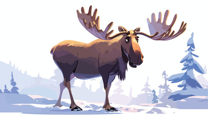 Cartoon moose on white background Flat vector 