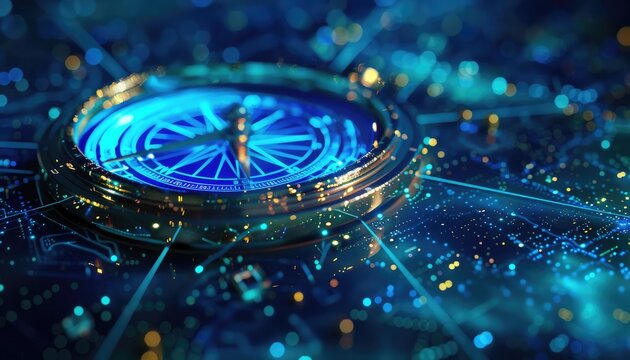 A blue compass is shown in a digital image by AI generated image