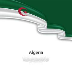 Waving ribbon with flag of Algeria