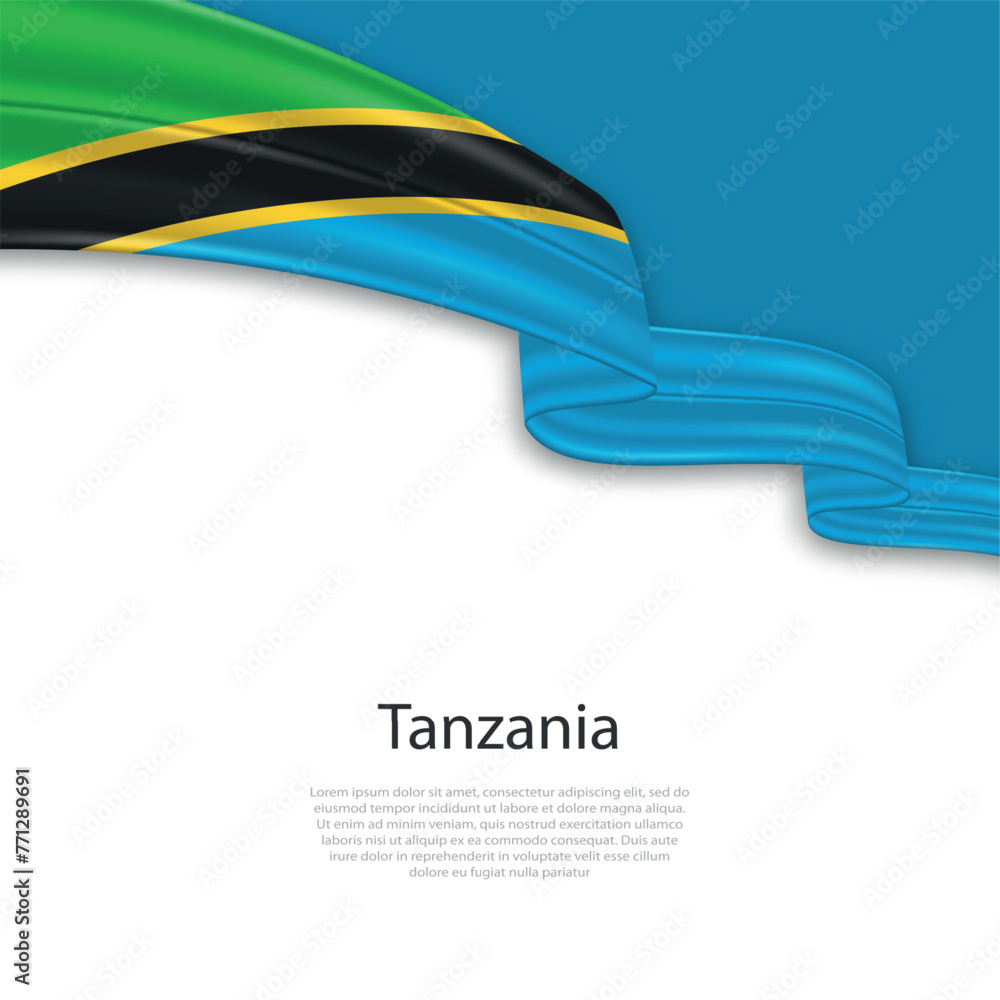 Wall mural Waving ribbon with flag of Tanzania