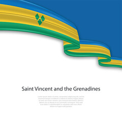 Fototapeta premium Waving ribbon with flag of Saint Vincent and the Grenadines
