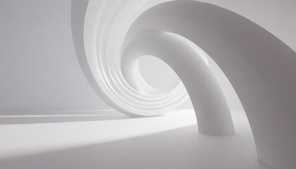 3d render. Abstract background, simple twisted infinity loop inside the white studio. Modern minimalist wallpaper. Light and shadow
